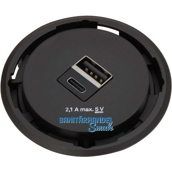 EVOline One 2fach USB Charger A+C, schwarz DM 59 mm