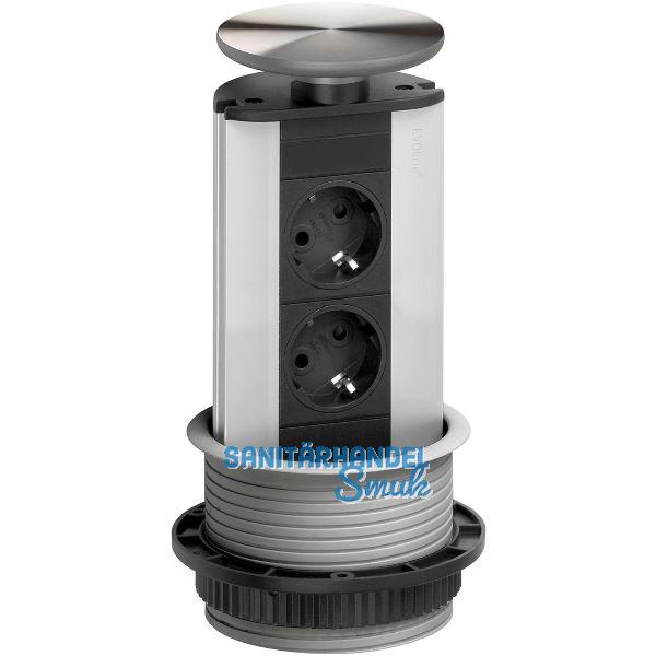 EVOline Port Steckdosenleiste Aluminium eloxiert, 2x Schuko Wippdeckel Edelstahl