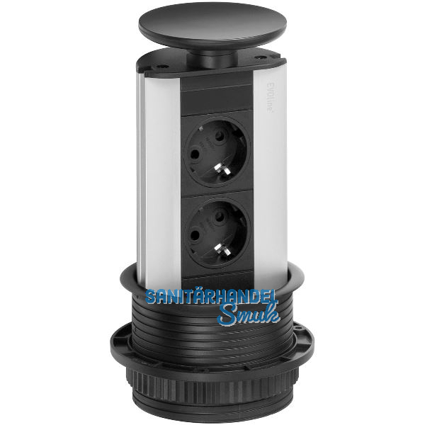 EVOline Port Steckdosenleiste Aluminium eloxiert, 2x Schuko Wippdeckel schwarz