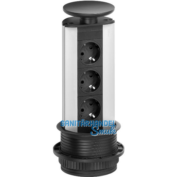 EVOline Port Steckdosenleiste Aluminium eloxiert, 3x Schuko Wippdeckel schwarz