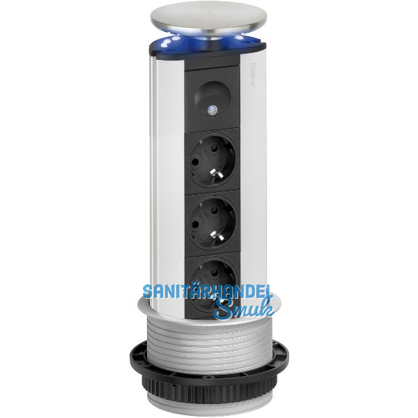 EVOline Port LED Steckdosenleiste Alu 3x Schuko Wippdeckel Edelstahl