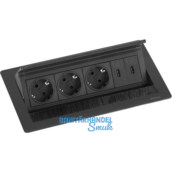 EVOline Flip Top Push DATA M 3xSchuko + 2x USB-Charger + schwarz