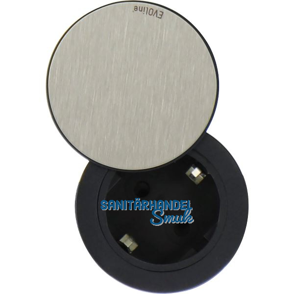 EVOline One Steckdose mit Drehdeckel schwarz/Edelstahl