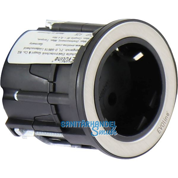 EVOline One Steckdose mit Abdeckring schwarz/Edelstahl