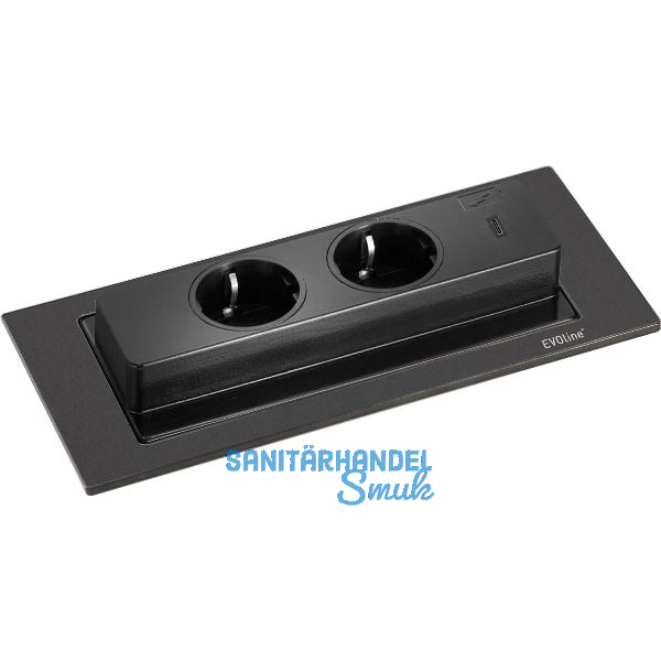 EVOline BackFlip, 2 Stk. Schukosteckdosen, USB-C-Charger, schwarz matt