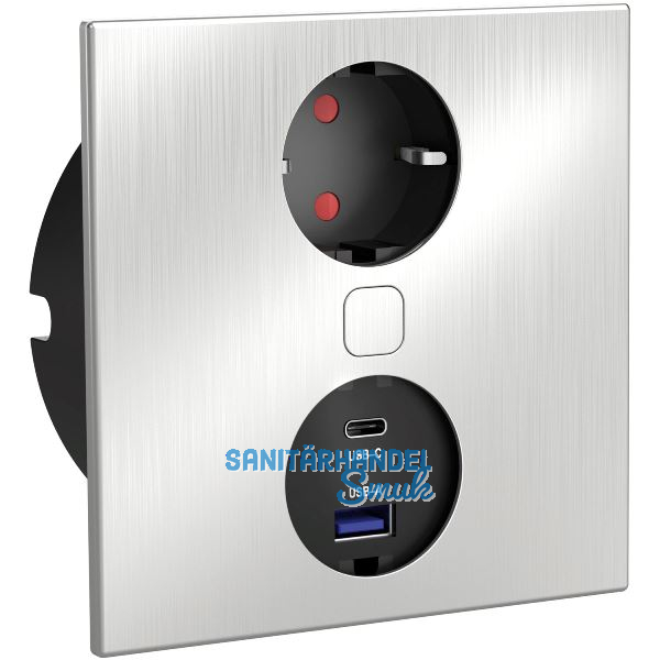 HPF Einbausteckdose Duplex-Q, 1 Stk. Schukosteckdose, + USB-Charger, Edelstahl