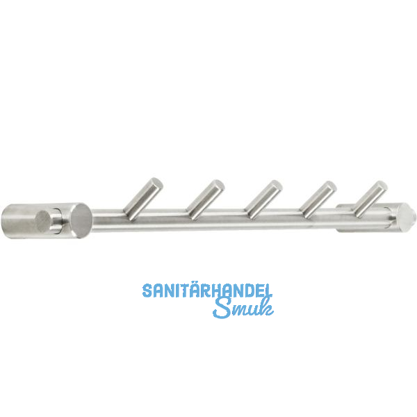 Garderobenleiste Coat mit 5 schr�gen Haken, Breite 320 mm, Edelstahl geb�rstet