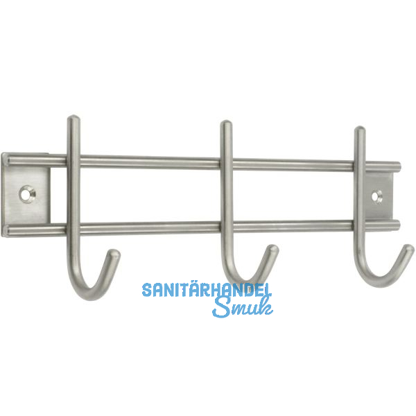 Garderobenleiste Satis mit 3 Haken, Breite 220 mm, Edelstahl geb�rstet