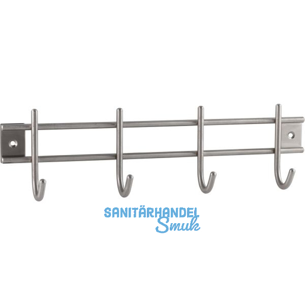 Garderobenleiste Satis mit 4 Haken, Breite 300 mm, Edelstahl geb�rstet