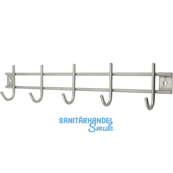 Garderobenleiste Satis mit 5 Haken, Breite 380 mm, Edelstahl geb�rstet