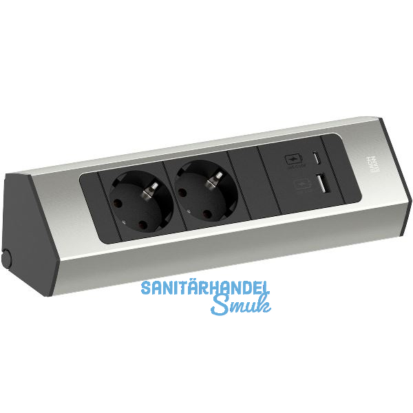 BACHMANN Steckdosenleiste Casia2 K 2-fach Schuko + USB A+C Charger Edelstahl