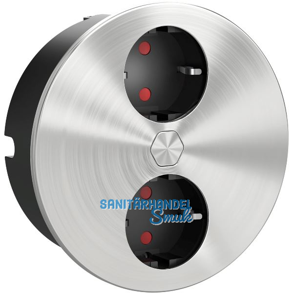 HPF Einbausteckdose Duplex-R, 2 Stk. Schukosteckdosen, Edelstahl