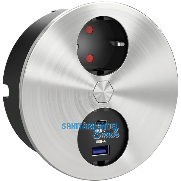 HPF Einbausteckdose Duplex-R, 1 Stk. Schukosteckdose, + USB-Charger, Edelstahl