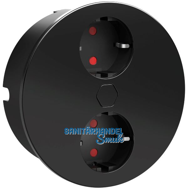 HPF Einbausteckdose Duplex-R, 2 Stk. Schukosteckdosen, schwarz