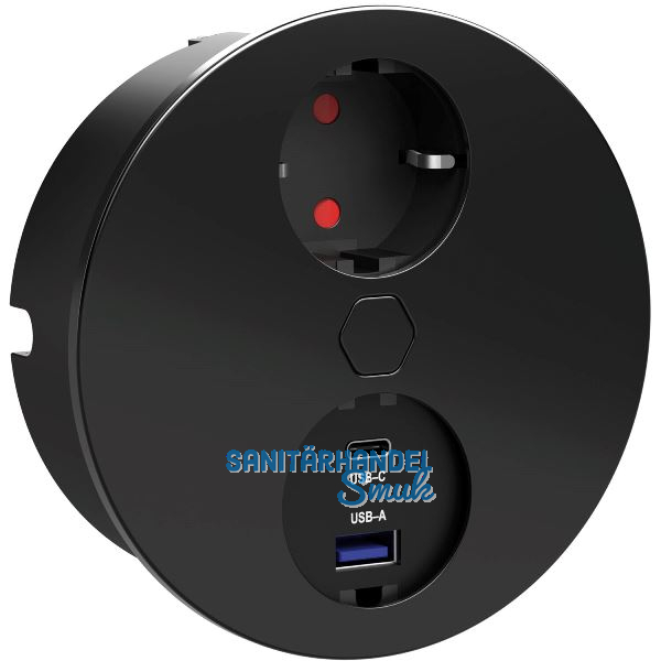 HPF Einbausteckdose Duplex-R, 1 Stk. Schukosteckdose, + USB-Charger, schwarz