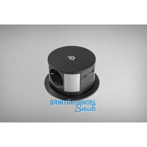 EKOTECH Steckdose ET-115 3xSchuko, USB A+C-Charger, QI-Charger, schwarz