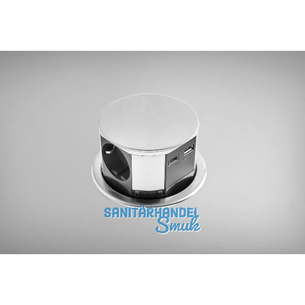 EKOTECH Steckdose ET-115 3xSchuko, USB A+C-Charger, Edelstahl Effekt