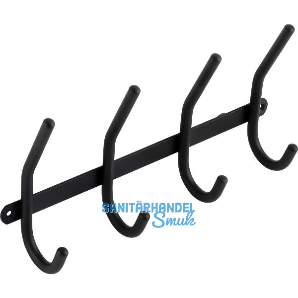 Garderobenleiste Gelon mit 4 Haken, Breite 310 mm, Stahl schwarz matt