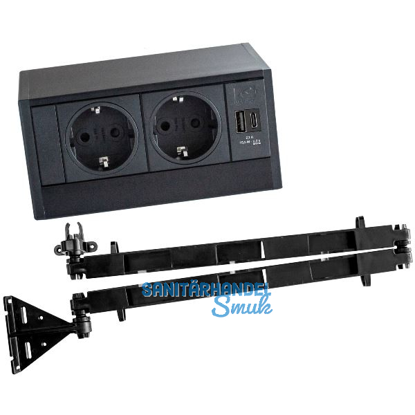 EVOline R-Dock Steckdosenelement 2 Schuko, USB-Charger schwarz mit EVOline Wing