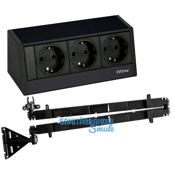 EVOline R-Dock Steckdosenelement 3 x Schuko schwarz Set mit EVOline Wing