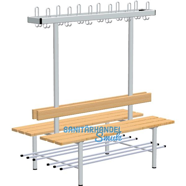 RONTEC Sitzbankst�nder doppelseitig mit Schuhablage 1000 mm Alu natur eloxiert