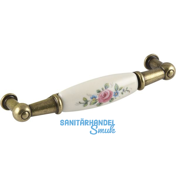 Griff Rose Breite 107 mm, Porzellan/ZN elfenbein/altvermessingt
