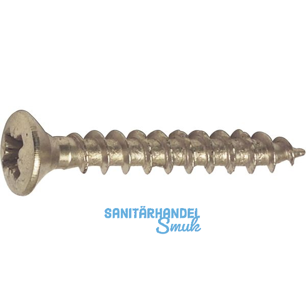 Spanplattenschraube Linsensenkkopf 4.0x 50 Vollgewinde Pozidriv 2 vermessingt