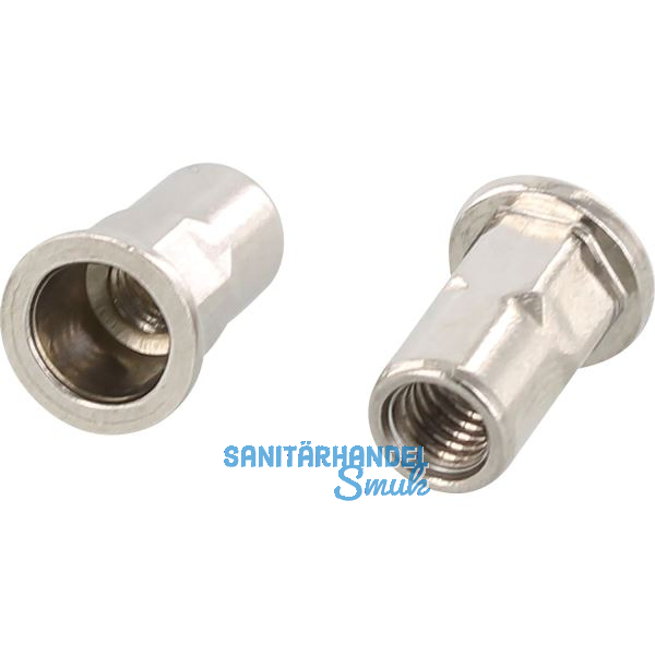 Blindnietmutter Flachkopf M 6x 15.5 Teilsechskantschaft offen, Edelstahl A2