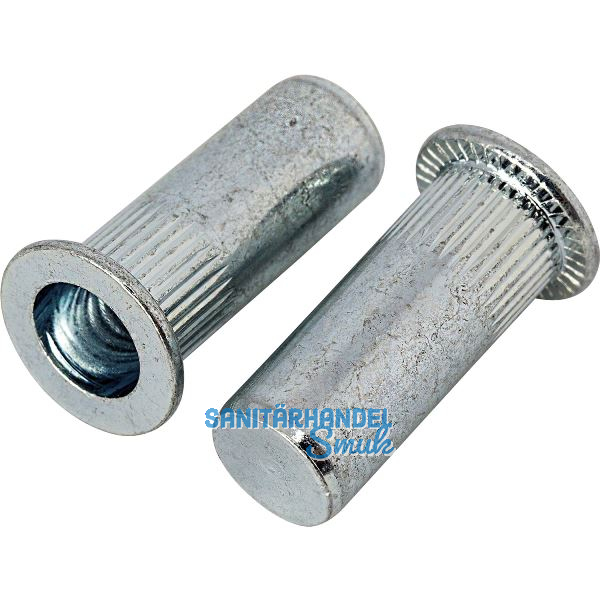 Blindnietmutter Flachrundkopf r�ndl. Rundsch. geschl. M 8x26.5 Stahl verzinkt