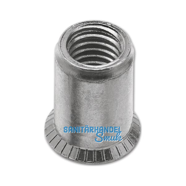 Blindnietmutter Senkkopf Unterkopfverzahnt Rundschaft offen M 8x16.5 Stahl verz.