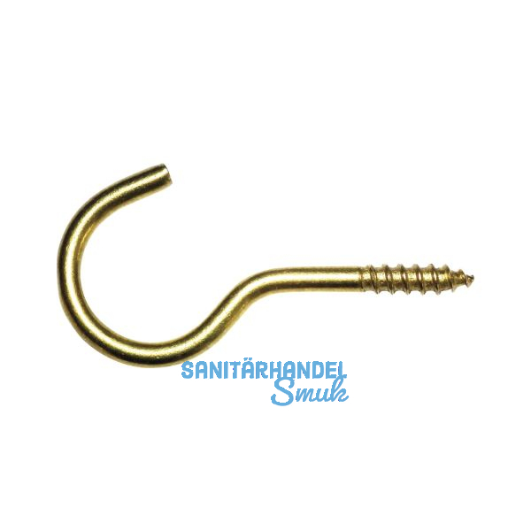 Schraubhaken mit Holzgewinde gebogen 2,6x30 Stahl vermessingt