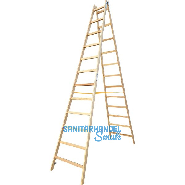 JUST Holz Stehleiter Sprossen=12 L�nge=3,76 m mit Gurt