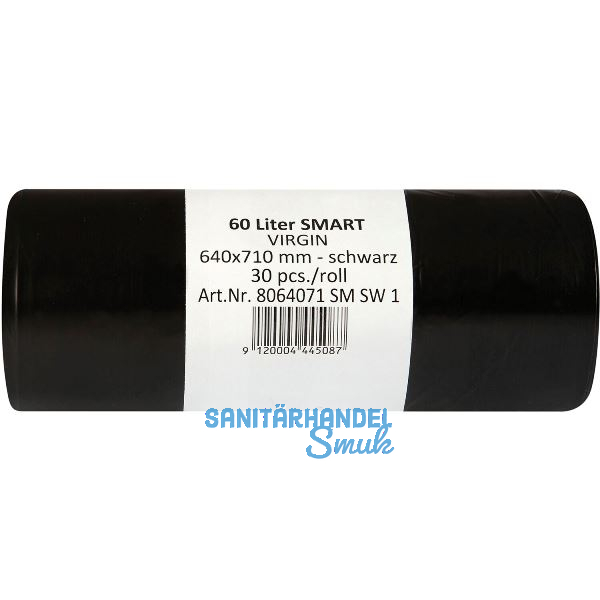 M�lls�cke Polyethylen 60 Liter, 14 my 640 x 710 mm ohne Zugband schwarz