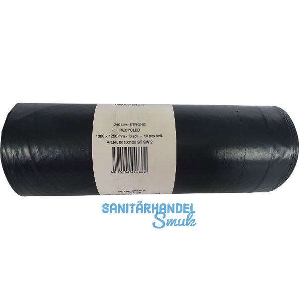 M�lls�cke Polyethylen 240 Liter, 37 my 1000 x 1250 mm ohne Zugband schwarz