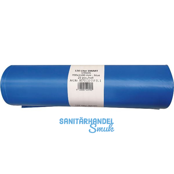 M�lls�cke Polyethylen 120 Liter, 25 my 700 x 1100 mm ohne Zugband blau