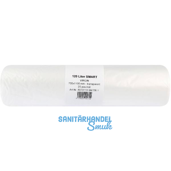 M�lls�cke Polyethylen 120 Liter, 25 my 700 x1100 mm ohne Zugband transparent