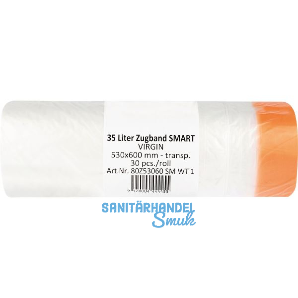 M�lls�cke Polyethylen 35 Liter, 15 my 530 x 600 mm mit Zugband wei�