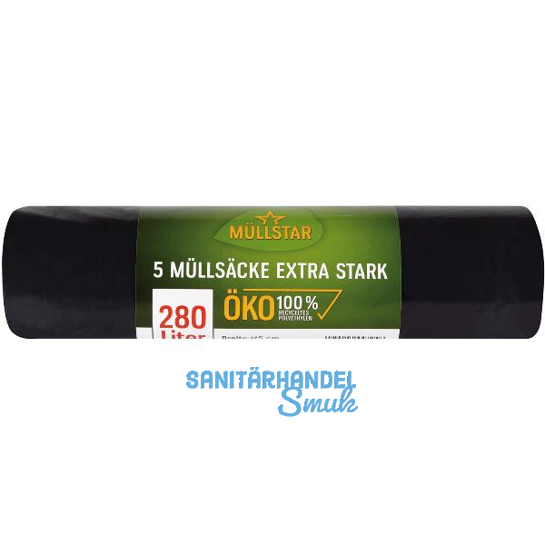 M�lls�cke Polyethylen 280 Liter, 60 my 1150 x 1350 mm ohne Zugband schwarz