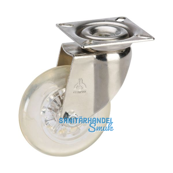 D�RNER + HELMER Lenkrolle 75 mm Polyurethan-Rad transparent 50 kg