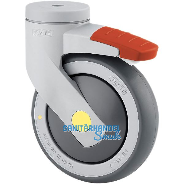 TENTE Lenkrolle PUR R�ckenloch mit nachlaufendem Totalfesteller 125 mm 80 kg