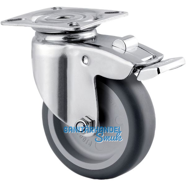 TENTE Lenkrolle Edelstahl Plattenbefestigung nachl. Totalfeststeller 75 mm 75 kg