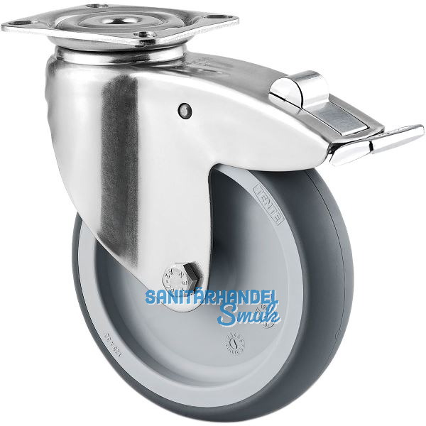 TENTE Lenkrolle Edelstahl Platte nachlaufender Totalfestst. 100 mm 80 kg