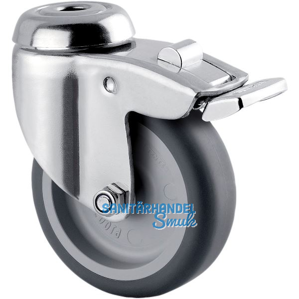 TENTE Lenkrolle Edelstahl R�ckenloch und Feststeller 75 mm 75 kg