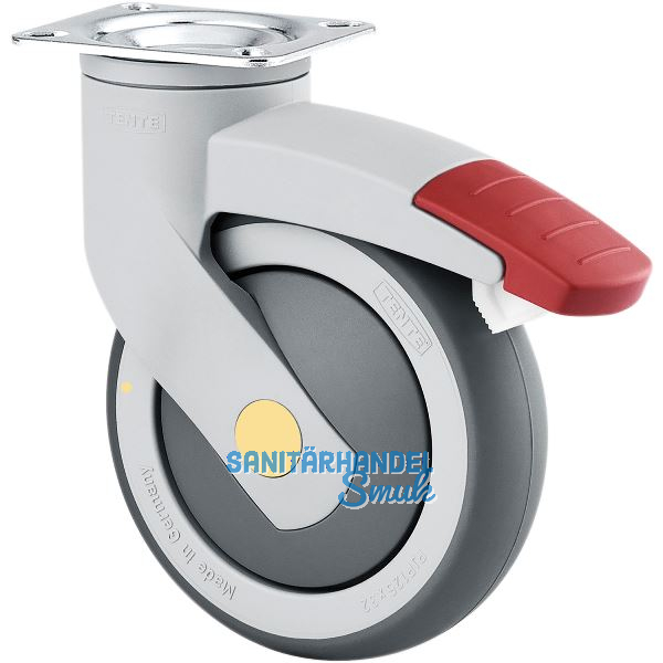 TENTE Lenkrolle TPE mit nachlaufendem Totalfesteller Plattenbefestigung 125 mm