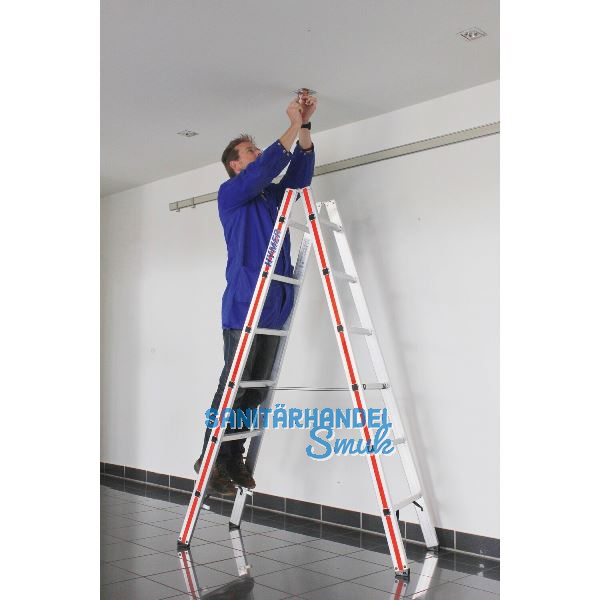 HYMER Alu-Sprossen-Stehleiter Type 6023 Sprossen=2 x 6 L�nge=1,85 m