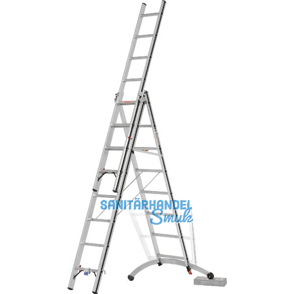 ALU-PRO Allzweckleiter SmartBase 3-tlg.Typ 70247 Sprossen=3x8 L= 2,41/5,21m