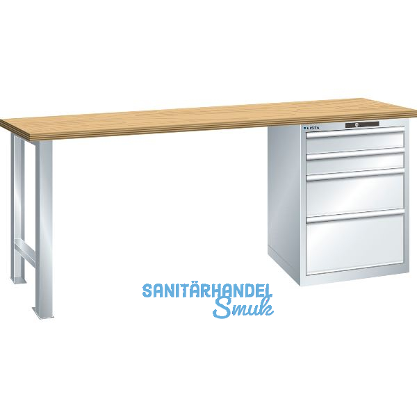LISTA Werkbank 27x36E Multiplex 1500x750x840mm KEY Lock RAL7035 4 Laden 75kg