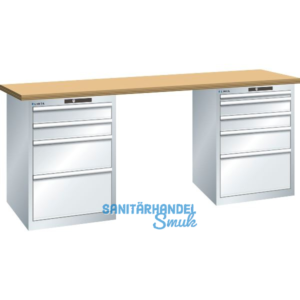 LISTA Werkbank 27x36E Multiplex 2000x750x840mm KEY Lock RAL7035 9 Laden 75kg