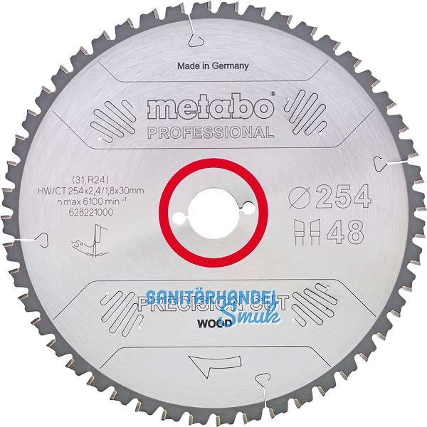 METABO HW-Kreiss�geblatt Precision Cut 254x2,4x30 mm Z48 WZ neg.