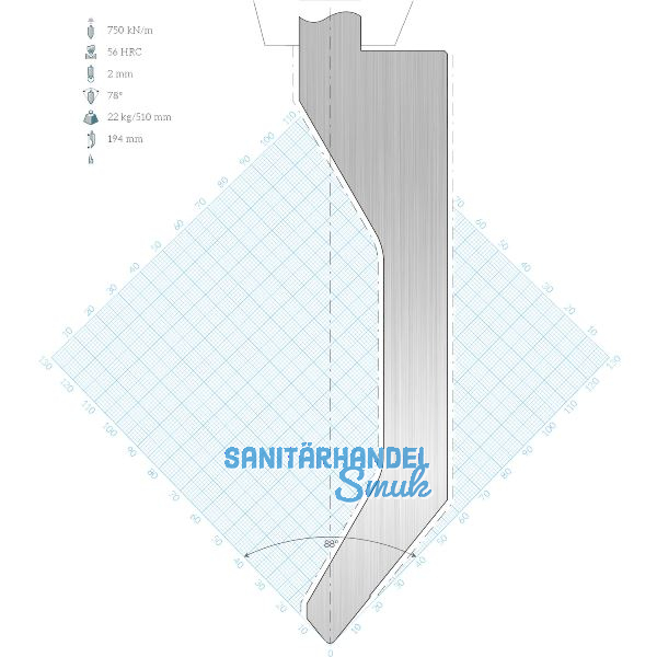 LVD Standard-Oberwerkzeug WILA-Aufnahme D15W gekr�pft L=550 78� 750kN 12-teilig